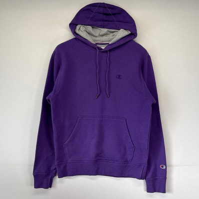 古着 チャンピオン Champion パーカー プルオーバー ワンポイントロゴ刺繍デザイン トレーナー フーディー S パープル メンズ
