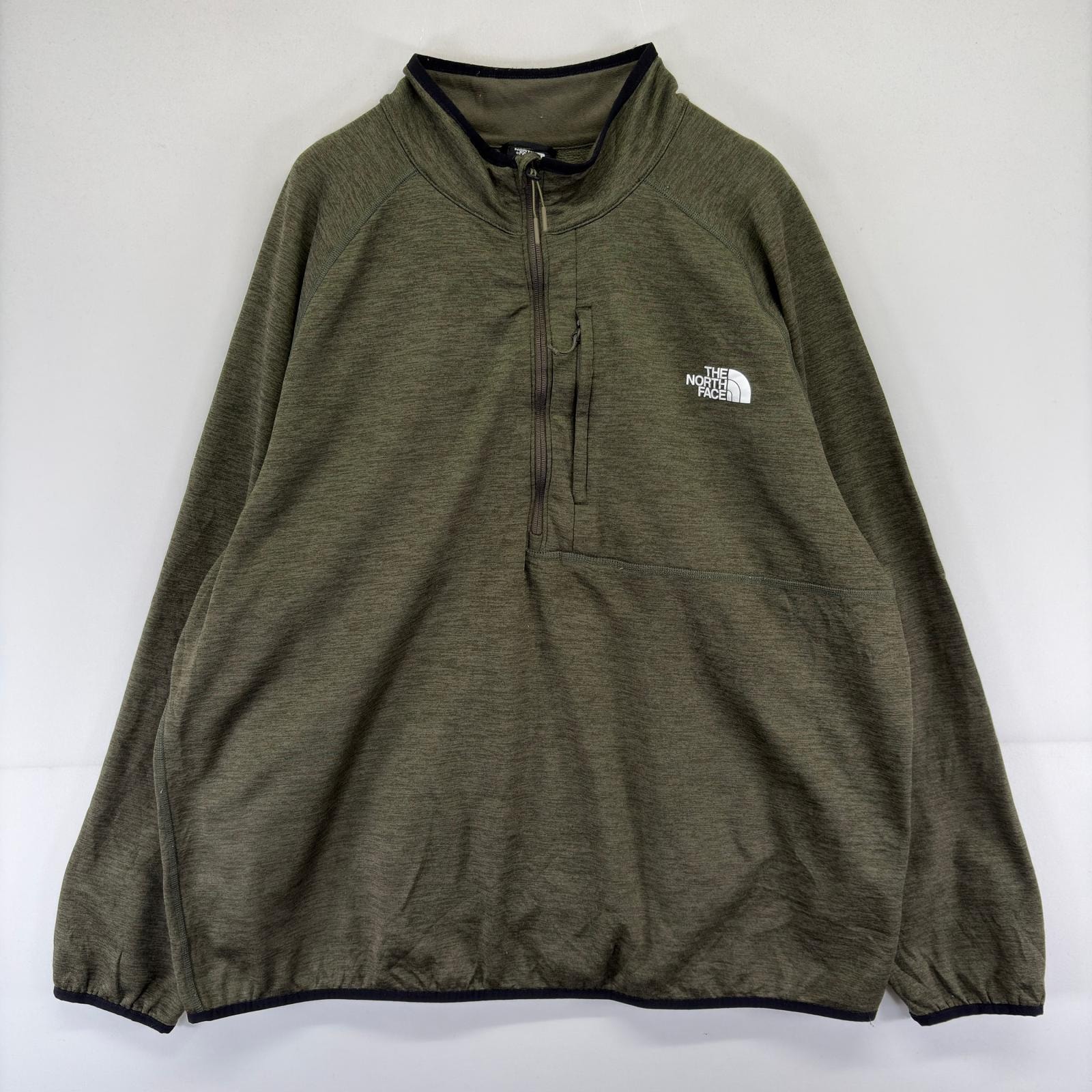 古着 ザ・ノースフェイス THE NORTH FACE トレーナー ソフトシェル プリント 胸ポケット ワンポイント ロゴ 2XL  グリーン系 メンズ