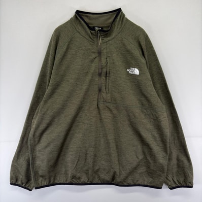 古着 ザ・ノースフェイス THE NORTH FACE トレーナー ソフトシェル プリント 胸ポケット ワンポイント ロゴ 2XL グリーン系 メンズ