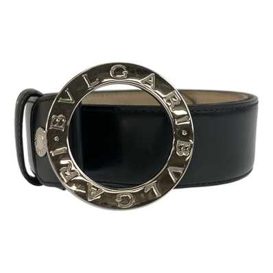 BVLGARI ブルガリ ブルガリブルガリ サークルロゴ 80cm ブラック 黒 シルバー金具 レザー ベルト 604399 【中古】