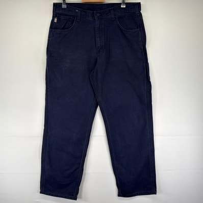 古着 カーハート Carhartt ダック パンツ ジッパーフライ ワーク ワンポイントロゴ 5ポケット w36 L32 ネイビー系 メンズ