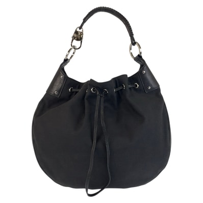 美品 GUCCI グッチ ブラック 黒 ナイロン レザー/ ホーボー ショルダーバッグ 602231 【中古】