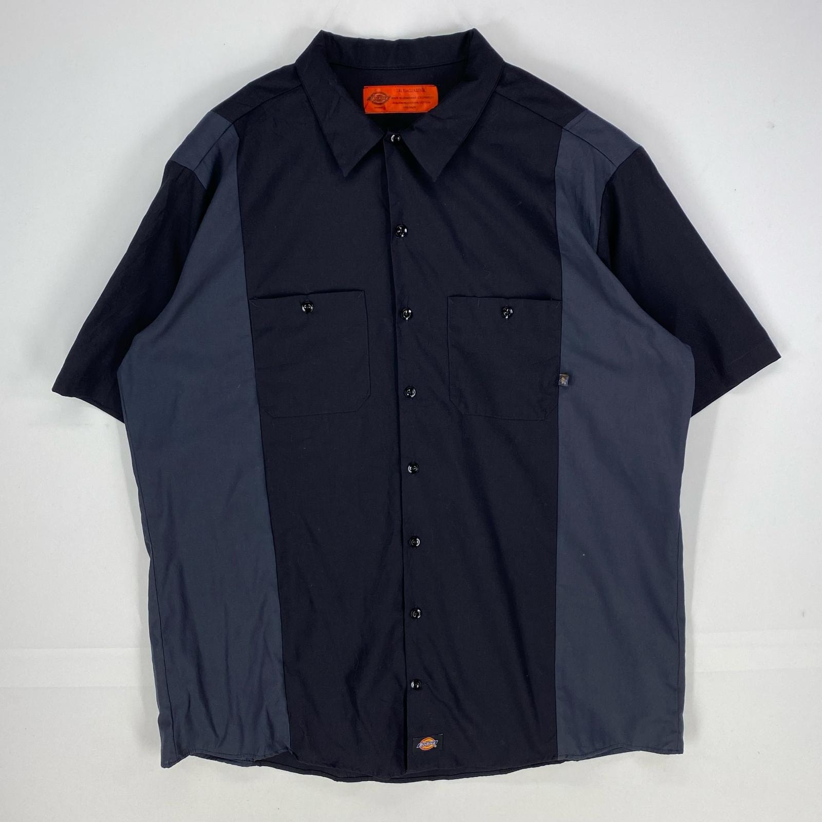古着 ディッキーズ Dickies 半袖シャツ ワーク 胸ポケット ショートスリーブ 2XLT  ブラック系 ツートン メンズ