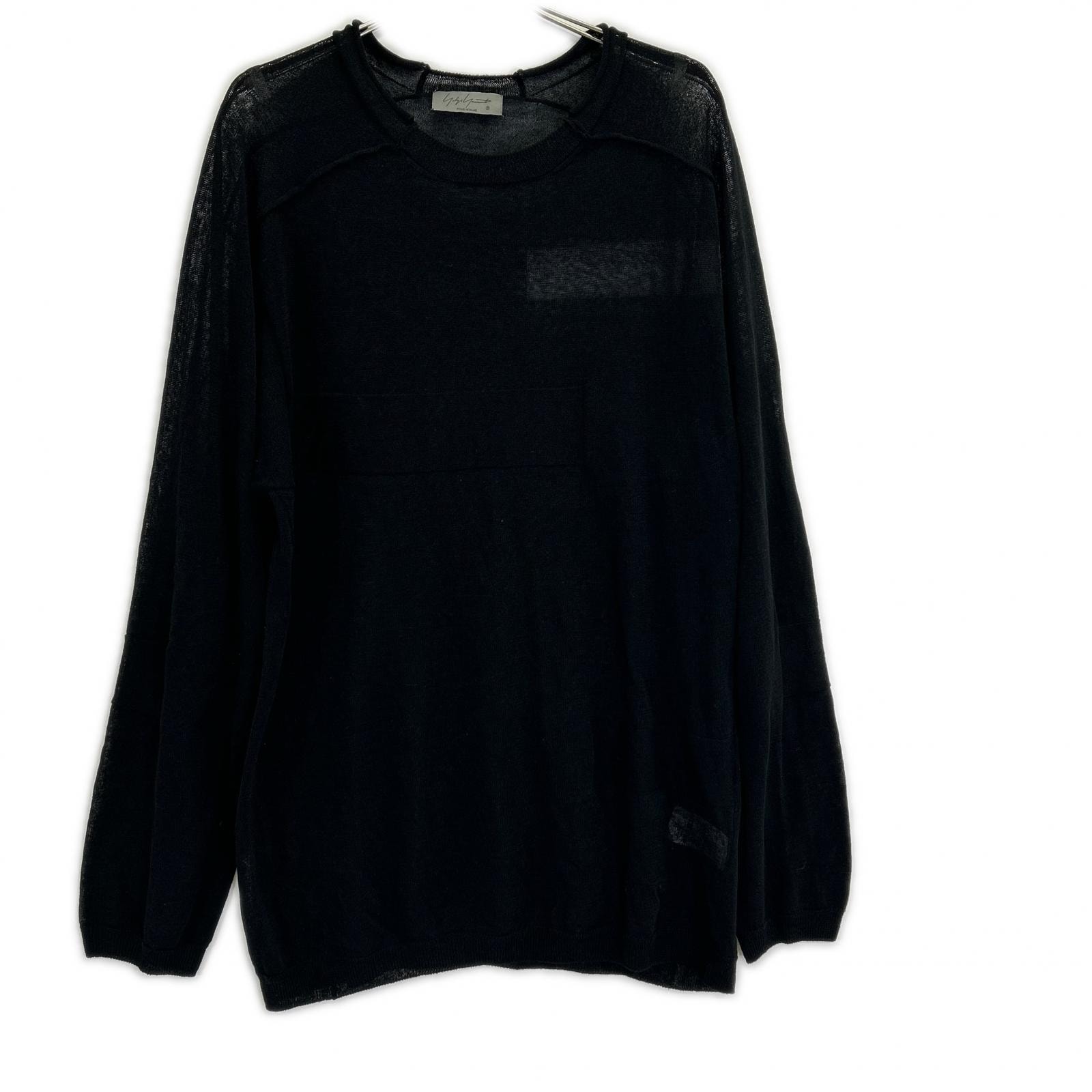 ヨウジヤマモトプールオム 24SS HS-K07-983 ブラック シアーラウンドネック長袖Tシャツ 3