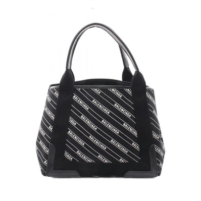 バレンシアガ BALENCIAGA NAVY CABAS S ネイビーカバ トートバッグ バッグ キャンバス レザー レディース ブラック系 / ホワイト系 339933 【中古】