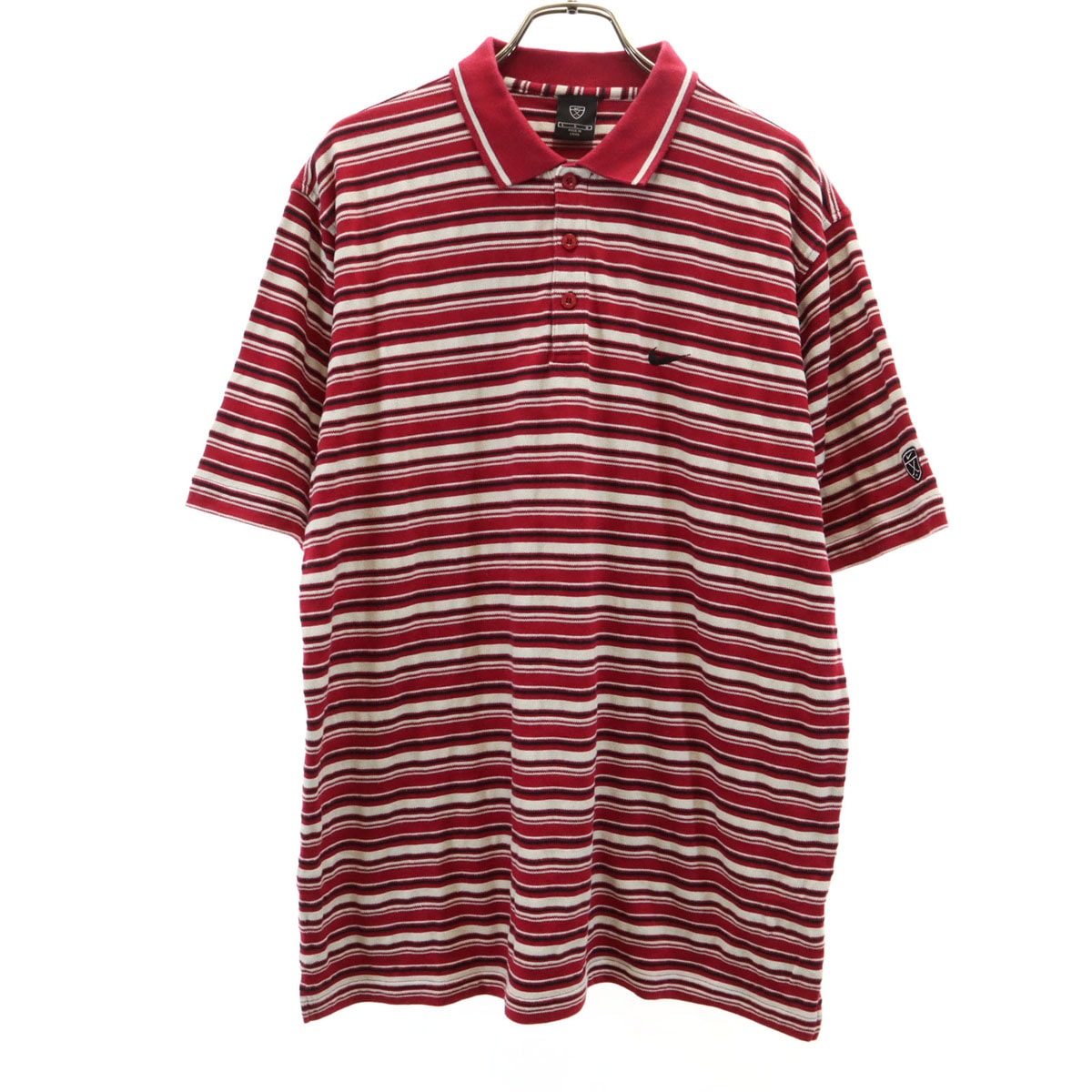 NIKE GOLF ナイキゴルフ ボーダー柄 半袖 ポロシャツ L レッド