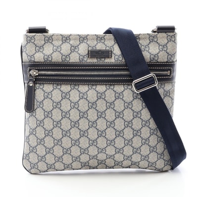 グッチ GUCCI GGスプリーム ショルダーバッグ バッグ PVCコーティングキャンバス レザー レディース ベージュ系 / ネイビー系 295257 【中古】