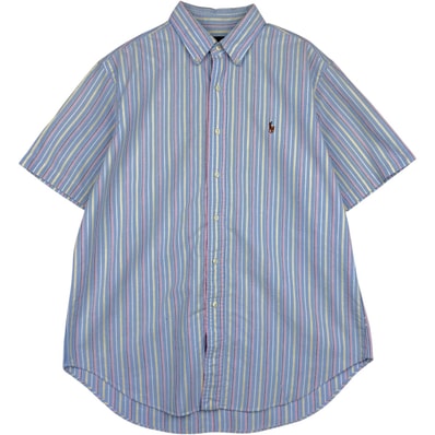 古着 ラルフローレン Ralph Lauren CLASSIC FIT クラシックフィット マルチストライプ 半袖 ボタンダウン ストライプシャツ メンズL相当/eaa640694