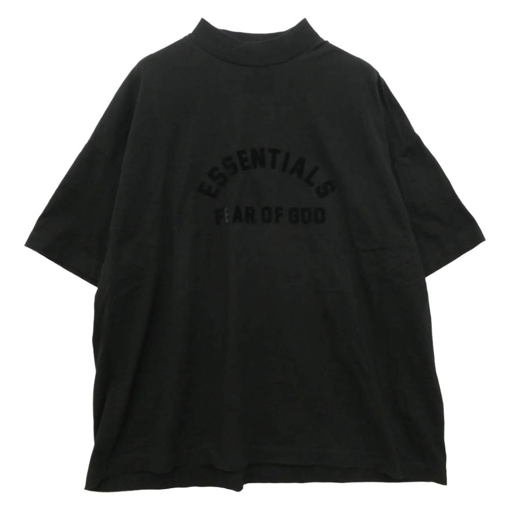FEAR OF GOD フィアオブゴッド ESSENTIALS エッセンシャルズ アーチロゴ モックネック 半袖 Tシャツ ブラック系 M【中古】