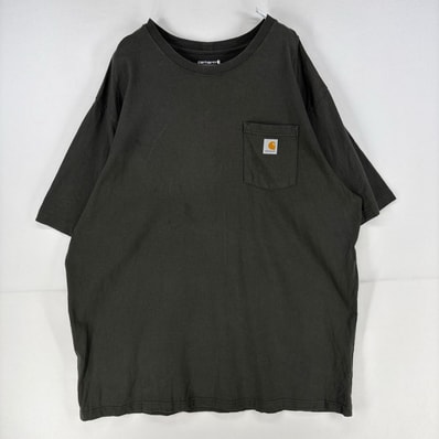 古着 カーハート Carhartt 半袖Tシャツ クルーネック ワンポイントロゴ 胸ポケット 大きいサイズ 2XL グリーン系 メンズ