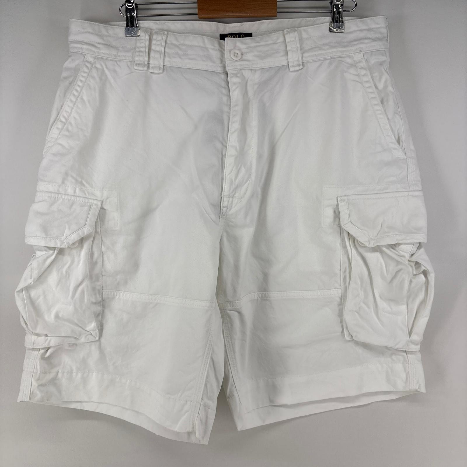 古着 ポロ・ラルフローレン POLO RALPH LAUREN ショートパンツ チノパン ジップ ポロチノ カーゴ ワンポイントロゴ w38  ホワイト メンズ