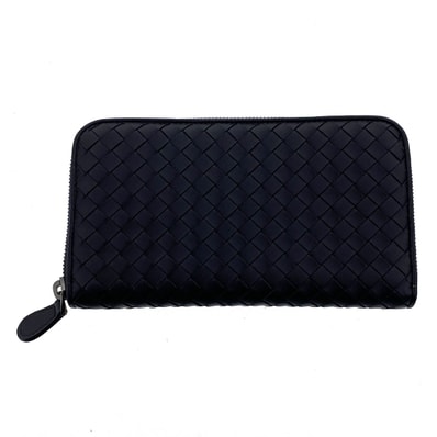 BOTTEGAVENETA ボッテガヴェネタ イントレチャート ラウンドファスナー長財布 財布 長財布 114076 レザー ブラック メンズ【中古】