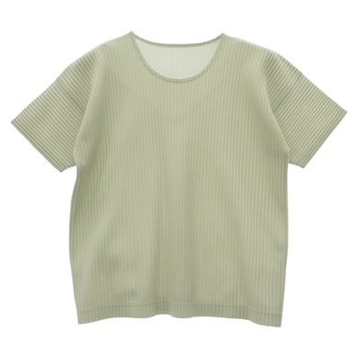 HOMME PLISSE ISSEY MIYAKE オム プリッセ イッセイミヤケ HP91JK1203 プリーツ Tシャツ カットソー 半袖 ホワイトグリーン系 3【中古】