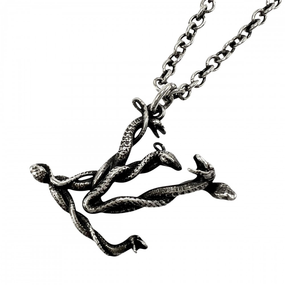 LOUIS VUITTON ルイヴィトン ネックレス LVスネーク ペンダント アクセサリー アジャスター付き ヴィンテージ調 メタル    MP2567 シルバー ユニセックス 約15.8g【中古品】