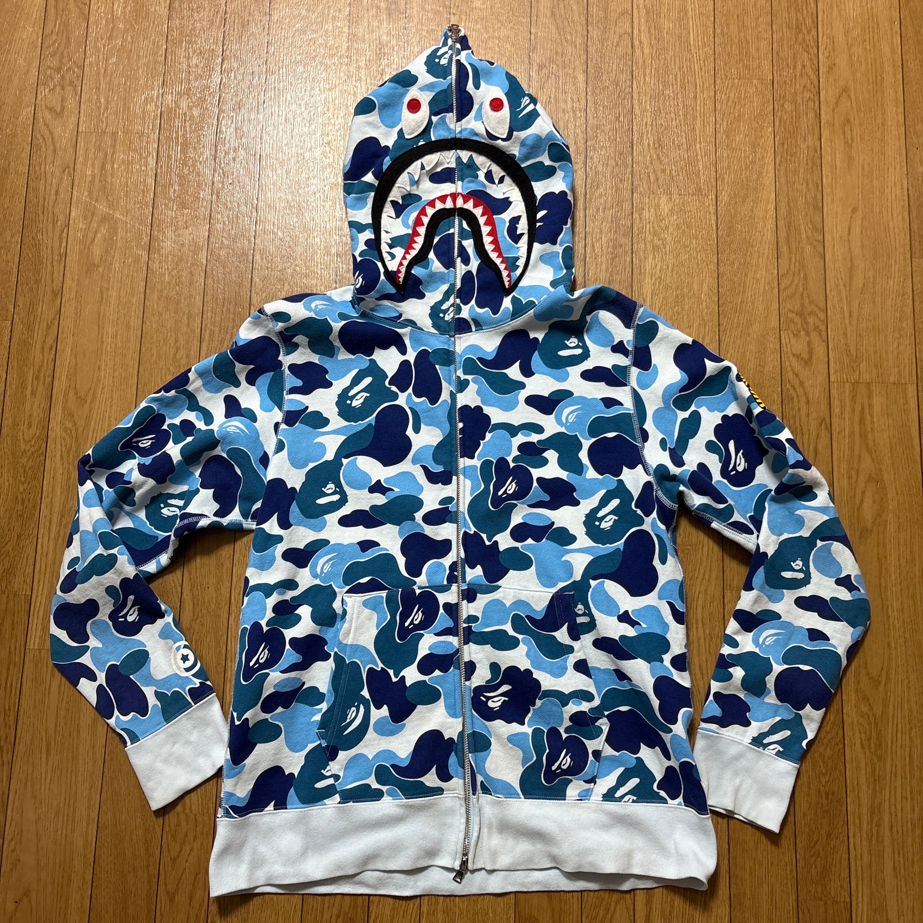 bape shark hoodie blue camoシャーク　パーカー　エイプ