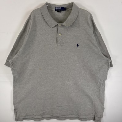 古着 90's/90年代 ポロバイラルフローレン Polo by Ralph Lauren 鹿の子 半袖 ポロシャツ ワンポイント ロゴ 刺繍 2ボタン 大きいサイズ 14041 グレー 無地 メンズ