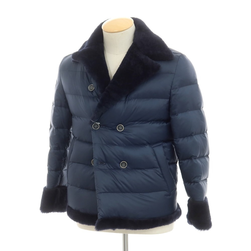 【中古】エンメティ EMMETI ナイロン ムートン ダウンジャケット ネイビー系【サイズ42】【メンズ】