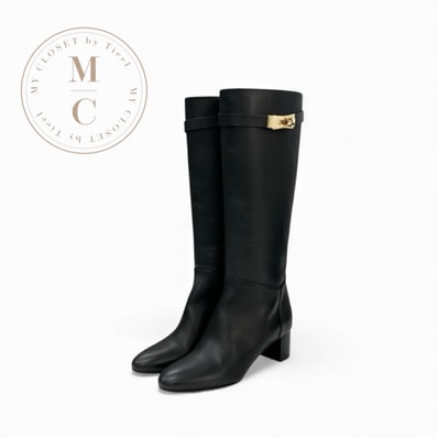 エルメス HERMES ストーリー 50 ブーツ ロングブーツ 靴 シューズ レザー ブラック 黒 ゴールド ケリー金具