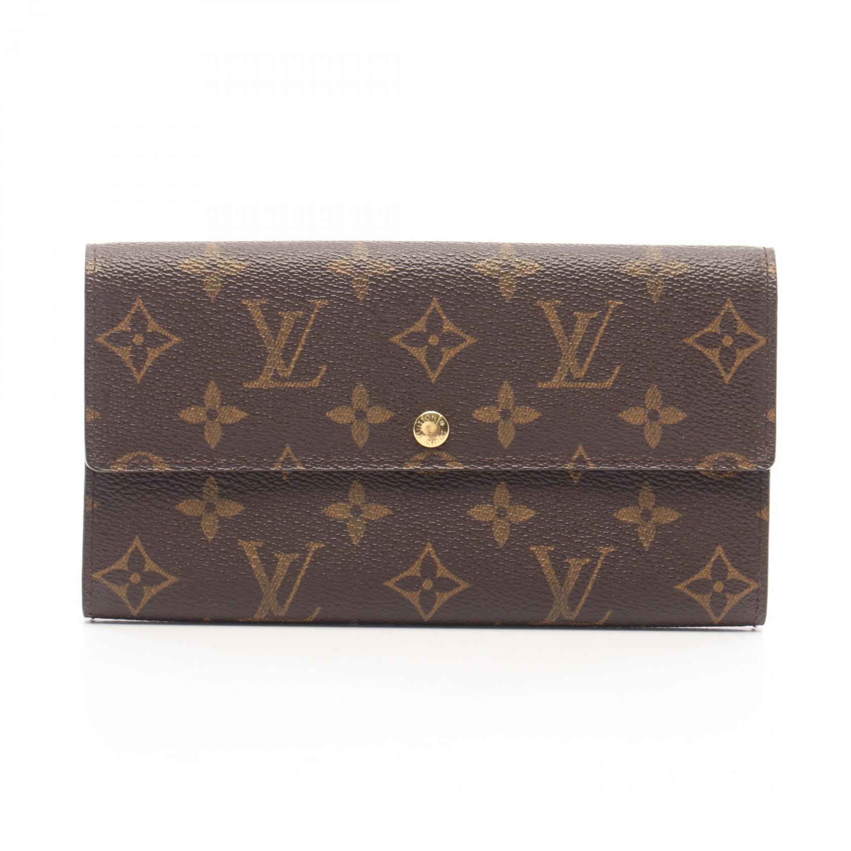 ルイ・ヴィトン LOUIS VUITTON ポシェット ポルトモネ クレディ 二つ折り長財布 財布 レザー PVC モノグラム レディース ブラウン系 M61725 【中古】
