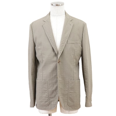 HERMES エルメス ジャケット サイズ 50 メンズ ナイロン × コットン × ポリエステル 格子柄 2B アウター グレージュ 灰色 フランス製