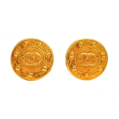 【6jcb0892-k】シャネル イヤリング ヴィンテージ ココマーク 丸型 サークル GPメッキ ゴールド【中古】レディース