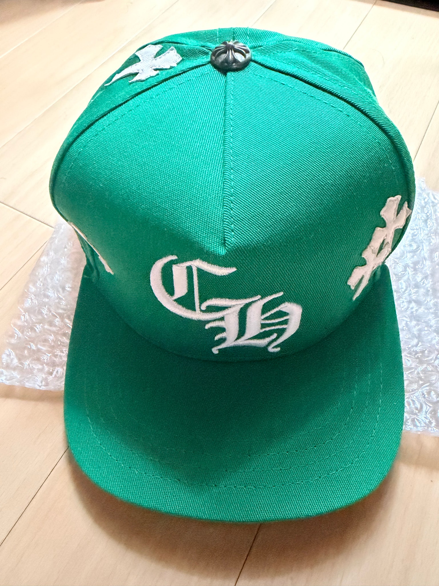 Chrome Hearts CH Hat Cross Patch Baseball Cap "Green/White"
