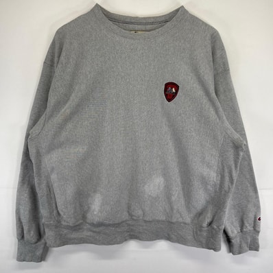 古着 チャンピオン Champion スウェット 大きいサイズ プレミアムリバースウィーブ トレーナー ワッペン グレー系 メンズ