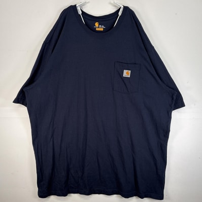 古着 カーハート Carhartt 半袖Tシャツ ワンポイント ロゴ 大きいサイズ 肉厚 胸ポケ 3XL ネイビー 無地 メンズ