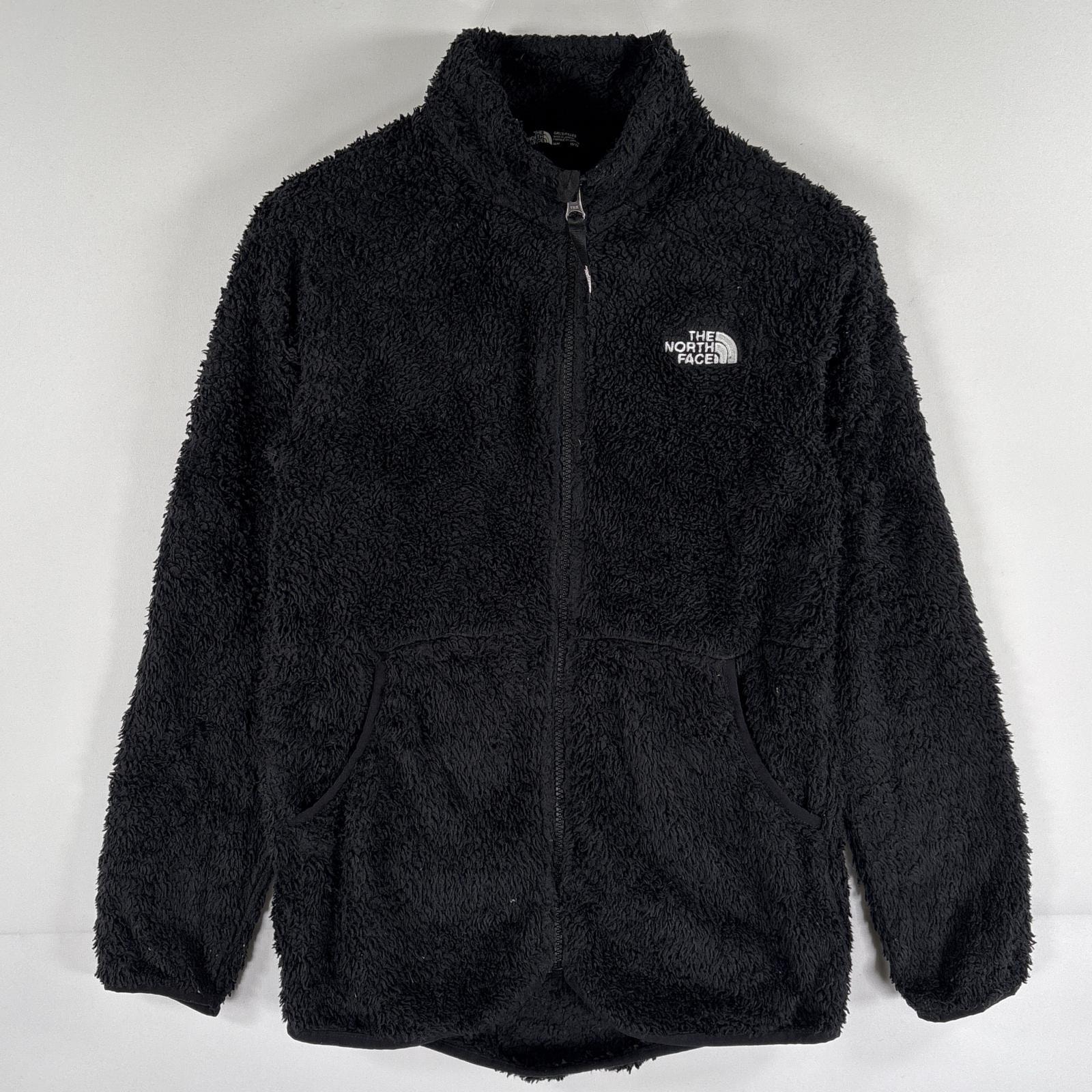 古着 ザ・ノースフェイス THE NORTH FACE フルジップフリースジャケット ボア ワンポイントロゴ アウトドア ガールズ M  ブラック キッズ