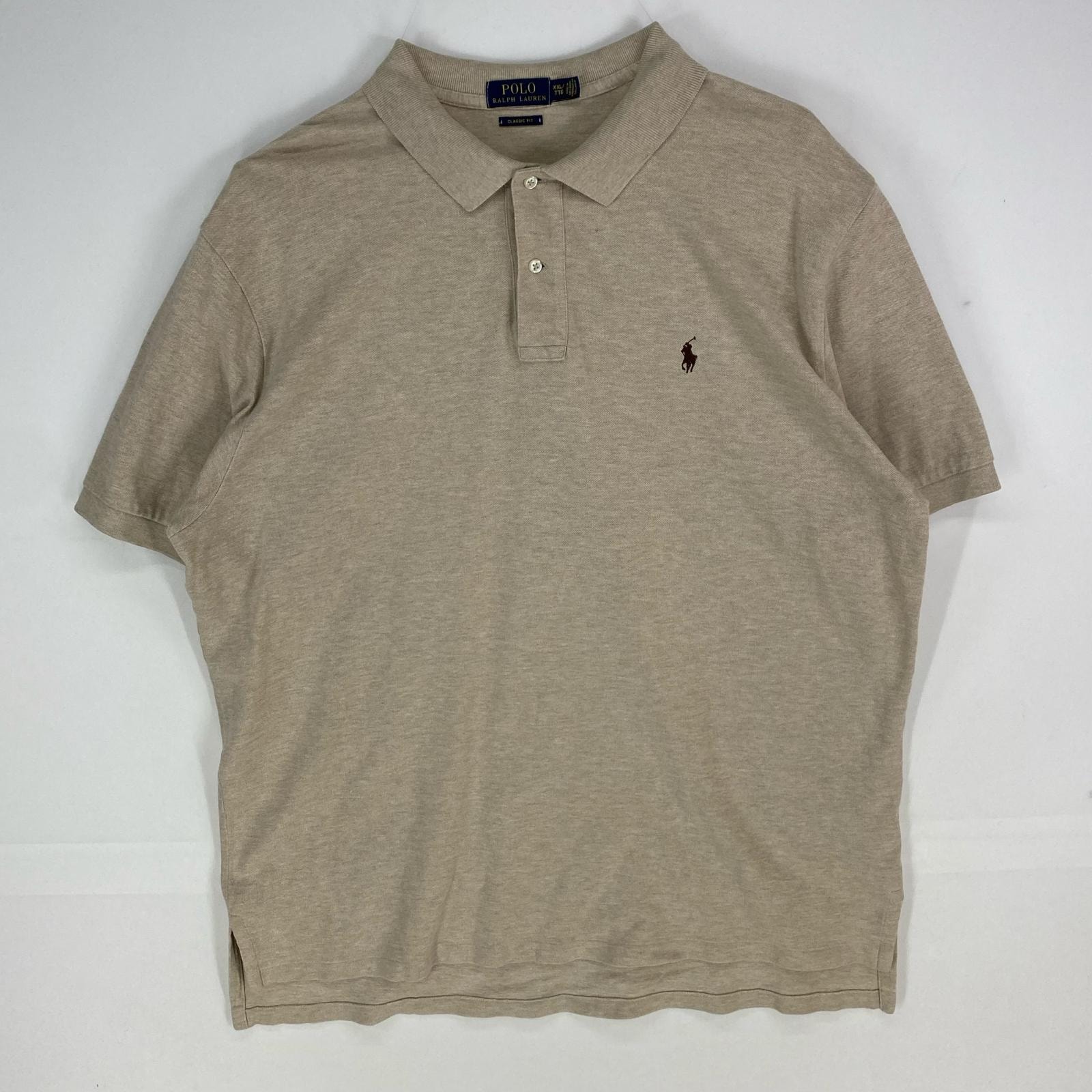 古着 ポロ・ラルフローレン POLO RALPH LAUREN 鹿の子 半袖シャツ ワンポイント ロゴ刺繍 ポロシャツ 2XL  ベージュ系 メンズ