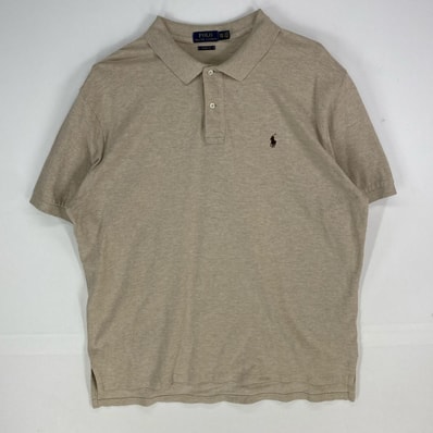 古着 ポロ・ラルフローレン POLO RALPH LAUREN 鹿の子 半袖シャツ ワンポイント ロゴ刺繍 ポロシャツ 2XL ベージュ系 メンズ