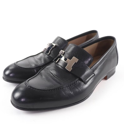 美品 エルメス ローファー モカシン パリ コンスタンス 黒レディース 39