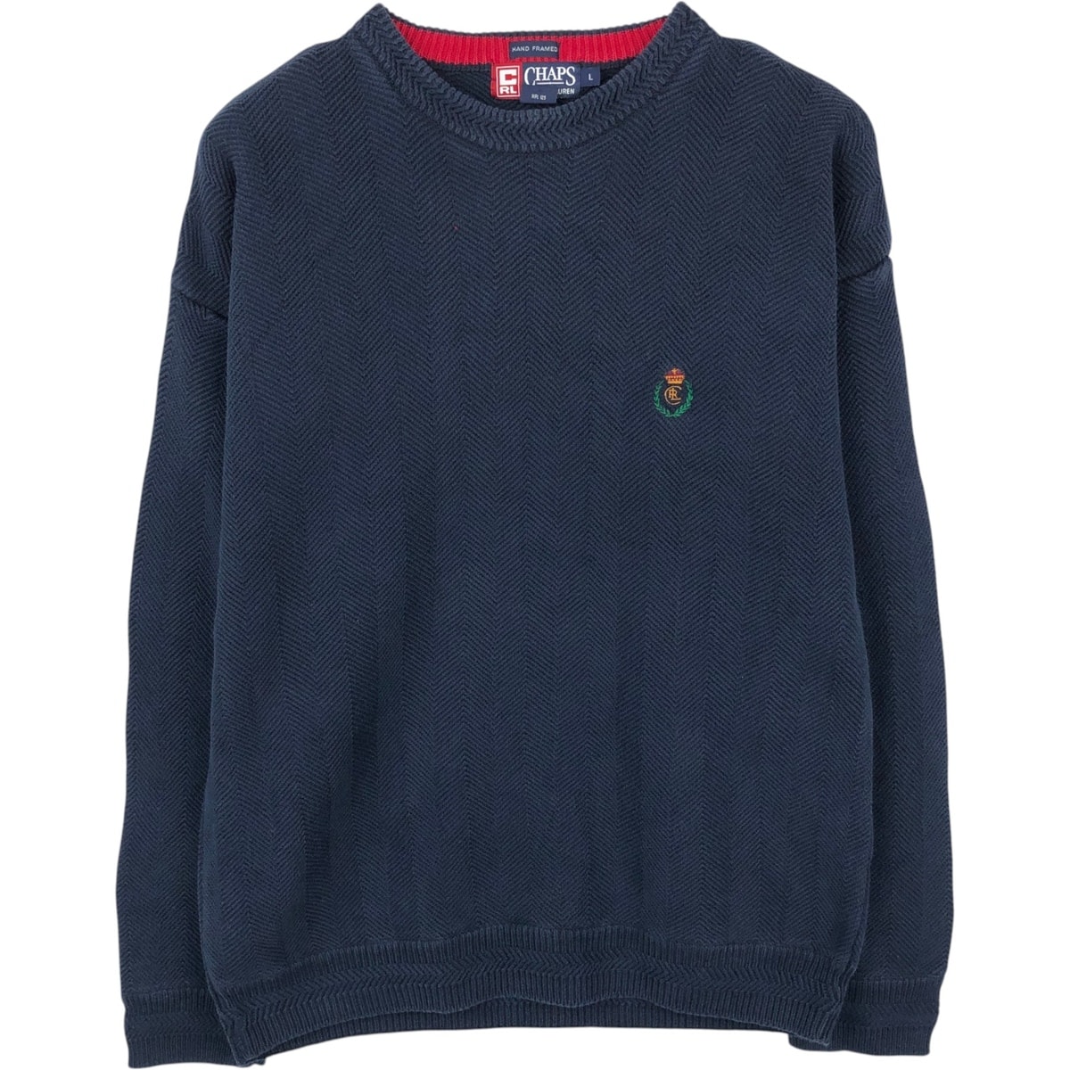 古着 ラルフローレン Ralph Lauren CHAPS チャップス ヘリンボーン コットンニットセーター メンズL相当/eaa654429