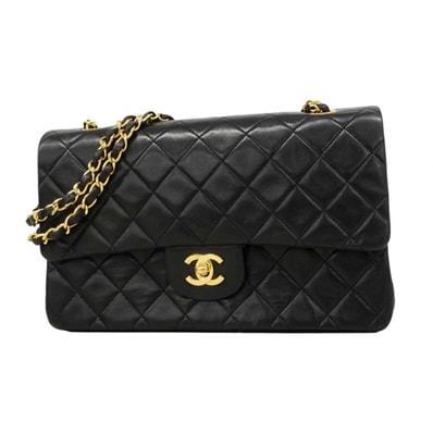 【6dc3120-h】シャネル ショルダーバッグ マトラッセ Wフラップ Wチェーン ラムスキン ブラック ゴールド金具【中古】レディース