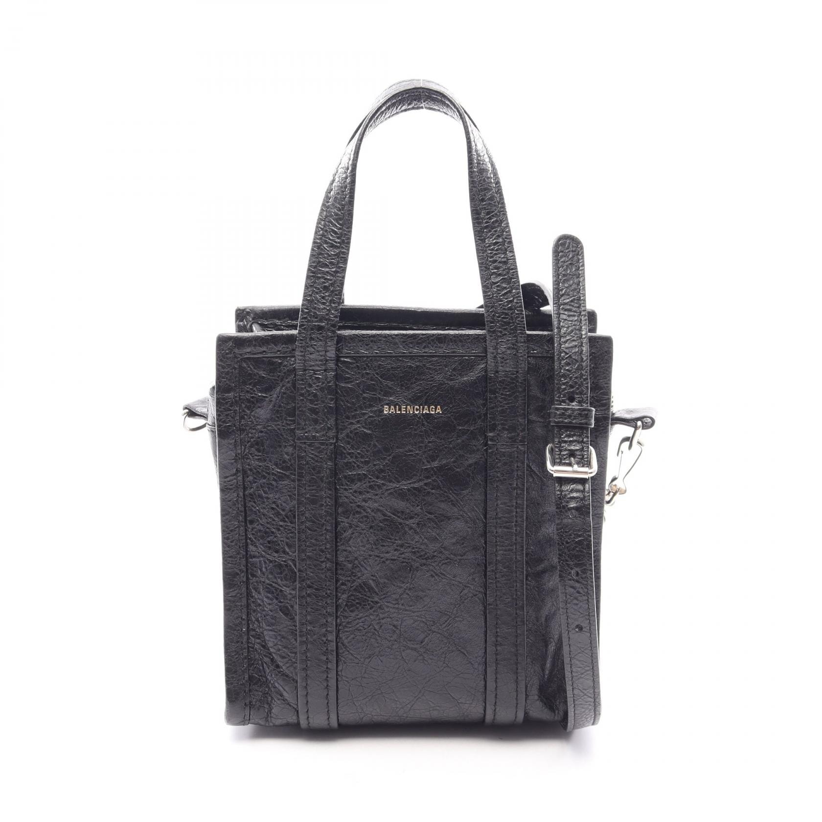 バレンシアガ BALENCIAGA BAZAR SHOPPER バザール ショッパー XXS 2WAY ハンドバッグ バッグ レザー レディース ブラック系 513988 【中古】