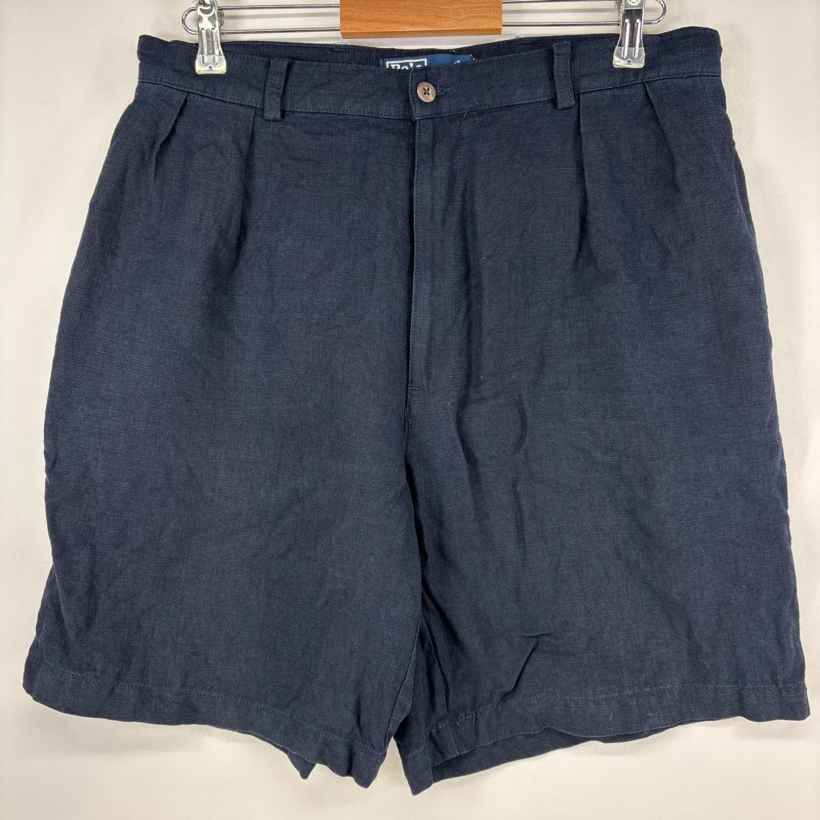 古着 ポロバイラルフローレン Polo by Ralph Lauren ショートパンツ TYLER リネン ハーフパンツ チノパン タック w38 ネイビー メンズ