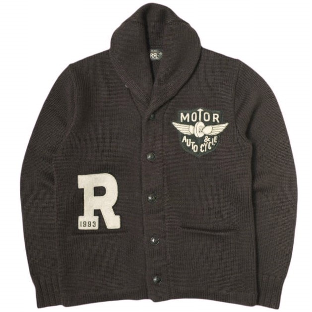 新品 RRL ダブルアールエル 25SS アップリケド ウールショールカラーカーディガン MNRRSWE16820181 S Brown Double RL ニット トップス mc68674