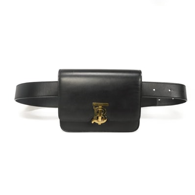 BURBERRY バーバリー TBロゴ ベルトバッグ フラップ コンパートメント ウエストポーチ ゴールド TB モノグラム ブラック ボディバッグ 8012204
