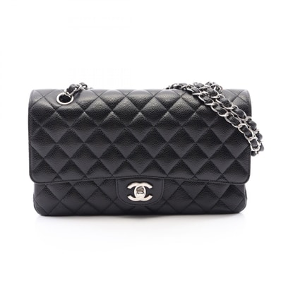 シャネル CHANEL マトラッセ Wフラップ ショルダーバッグ バッグ キャビアスキン(グレインドカーフ) レディース ブラック系 A01112 【中古】