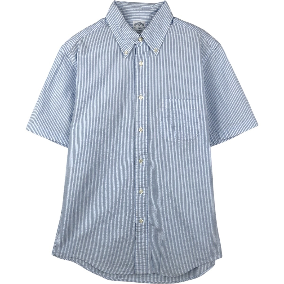 古着 ブルックスブラザーズ Brooks Brothers 1818 REGENT シアサッカー 半袖 ボタンダウンストライプシャツ メンズM相当/eaa665165