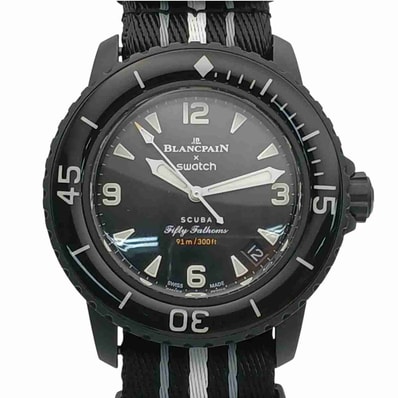 OMEGA オメガ OMEGA×Swatch オーシャン・オブ・ストームズ 腕時計 SC35B400 カーボン ブラック メンズ【中古】