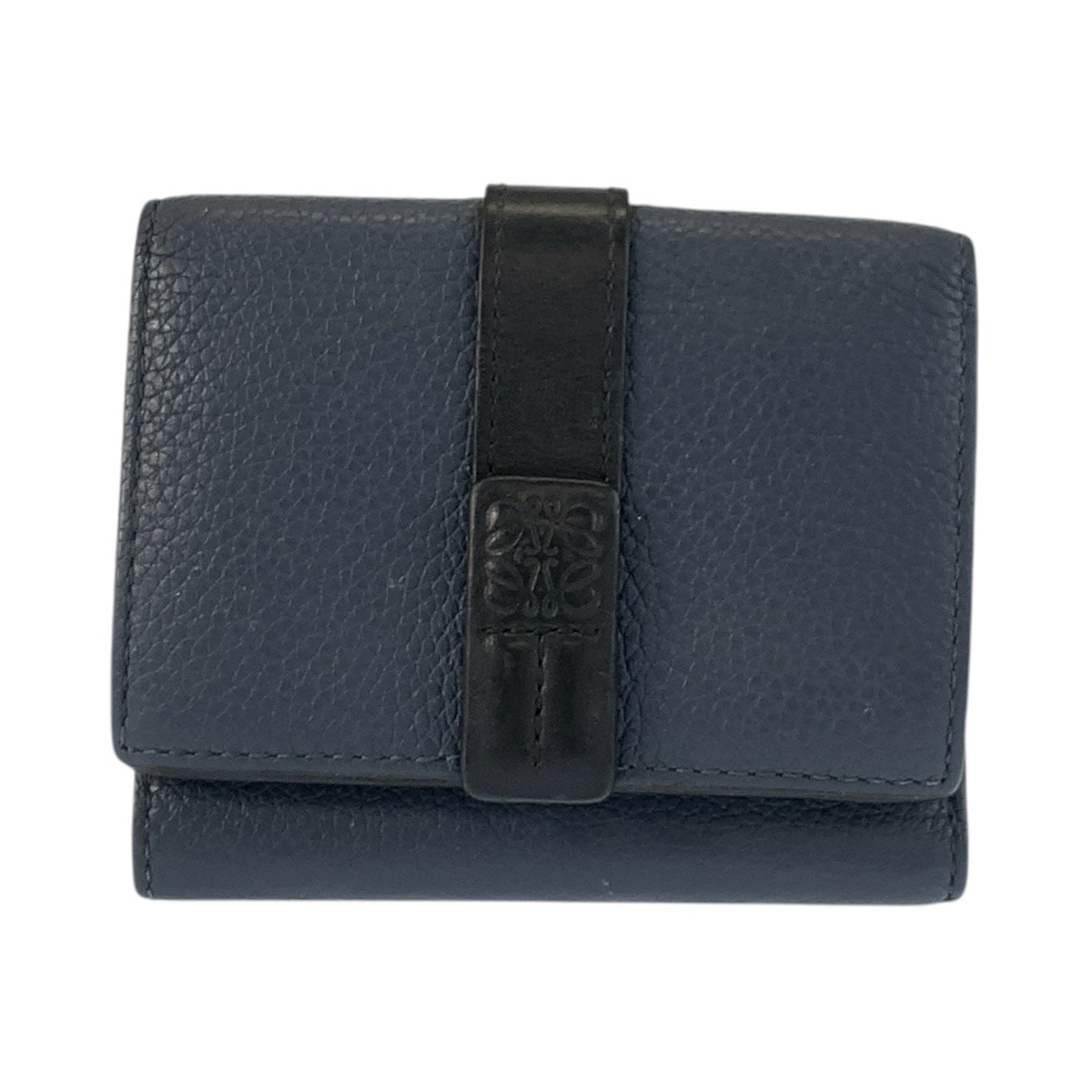 LOEWE ロエベ トライフォールド ウォレット ネイビー ブラック ブラウン レザー 折財布 コンパクトウォレット 603068 【中古】