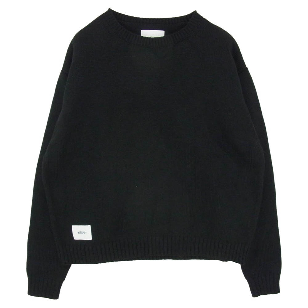 WTAPS ダブルタップス 23SS 232MADT-KNM05 CN 02 Sweater Poly Sign Navy  セーター ポリ サイン ロゴ刺繍 クルーネック ニット ブラック 04 ブラック系 X04【中古】