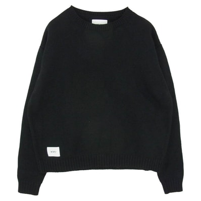 WTAPS ダブルタップス 23SS 232MADT-KNM05 CN 02 Sweater Poly Sign Navy セーター ポリ サイン ロゴ刺繍 クルーネック ニット ブラック 04 ブラック系 X04【中古】