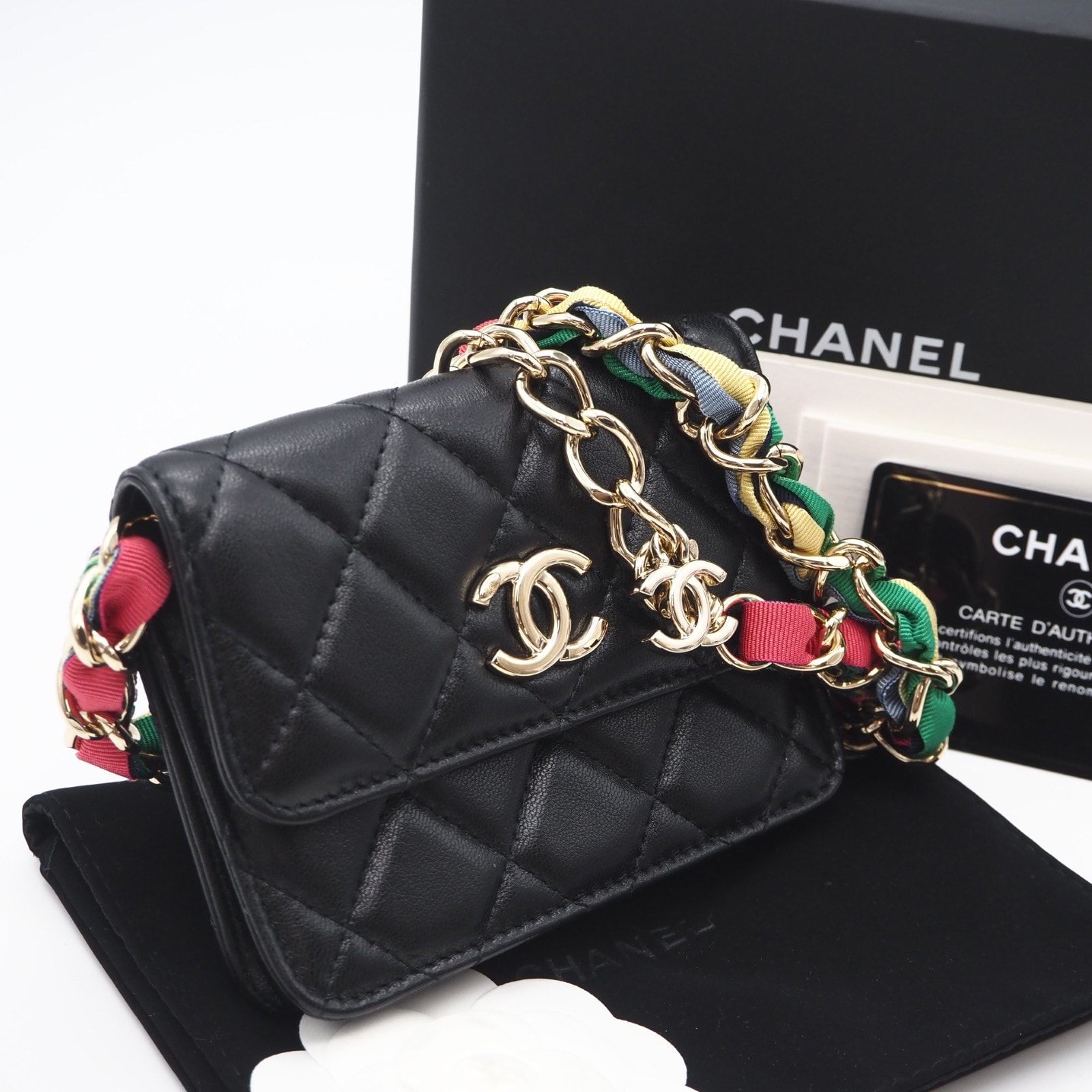 極美品 CHANEL シャネル ミニマトラッセ チェーンショルダーバッグ - ショルダーバッグ ブラック マルチカラー ラムスキン レディース