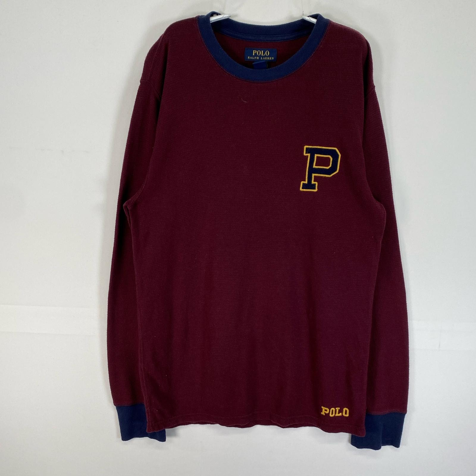 古着 ポロ・ラルフローレン POLO RALPH LAUREN 長袖Tシャツ SLEEP WEAR サーマル ワッフル ロゴ ワッペン M  ワインレッド系 ツートン メンズ