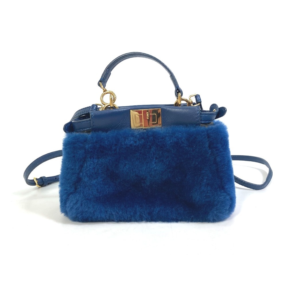 フェンディ FENDI マイクロピーカブー 斜め掛け カバン 2WAYバッグ ショルダーバッグ ハンドバッグ フェイクファー ブルー