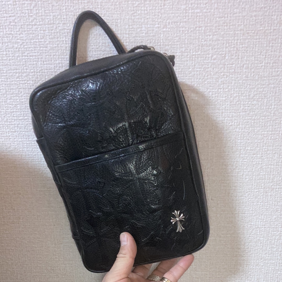 Chrome Hearts Everyday Carry Cemetery Cross Patch Leather Handbag "Black"