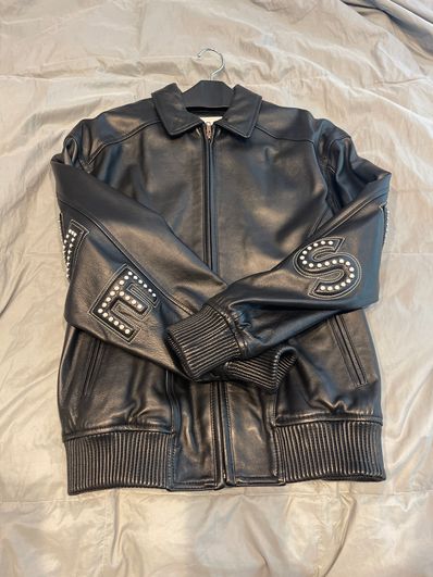Supreme Studded Arc Logo Leather Jacket "Black"