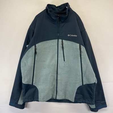 古着 コロンビア Columbia フリース ジャケット フルジップ ワンポイントロゴ 刺繍 オムニヒート 切替え 厚手 XL ブルー系 メンズ
